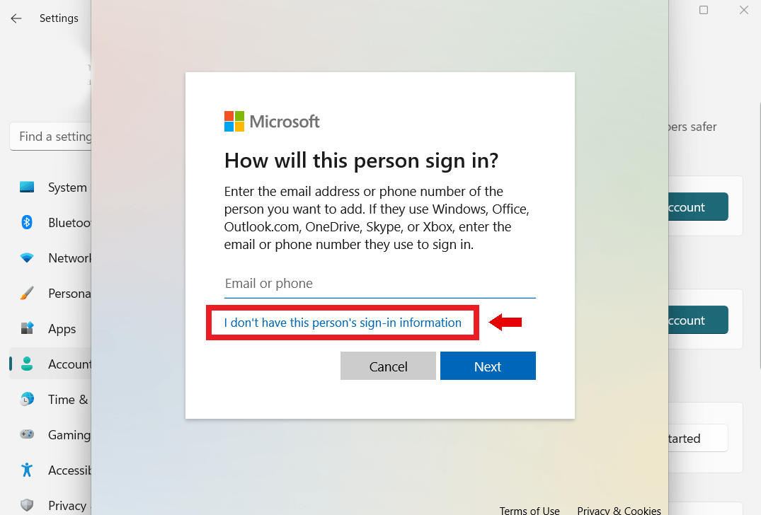 I don’t have this person’s sign-in information
