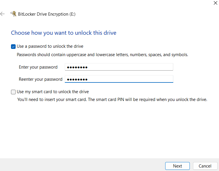 Select how you want to unlock your drive