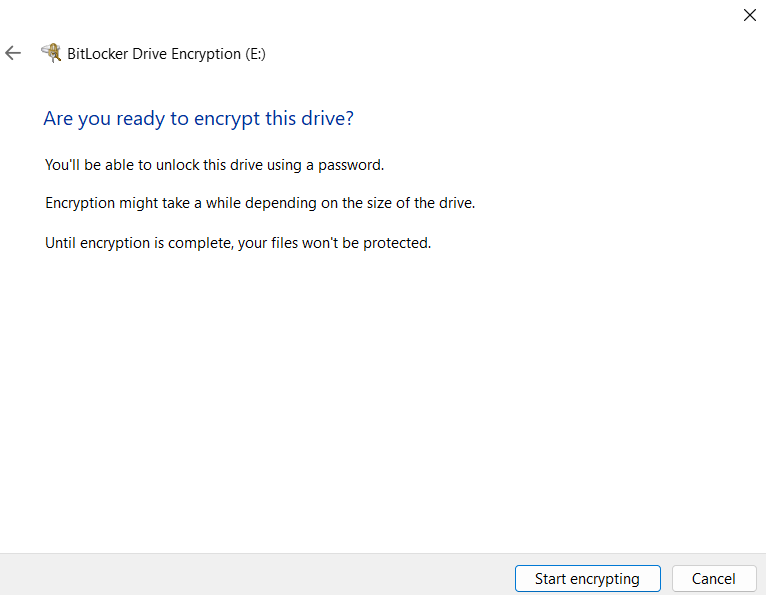 Click Start encrypting