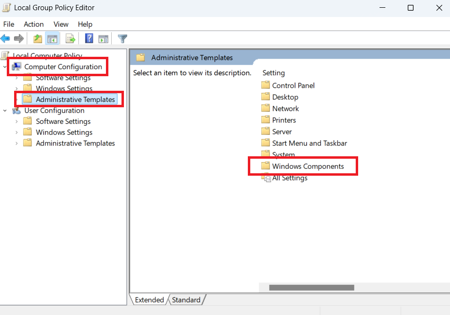 Double-click Windows Components