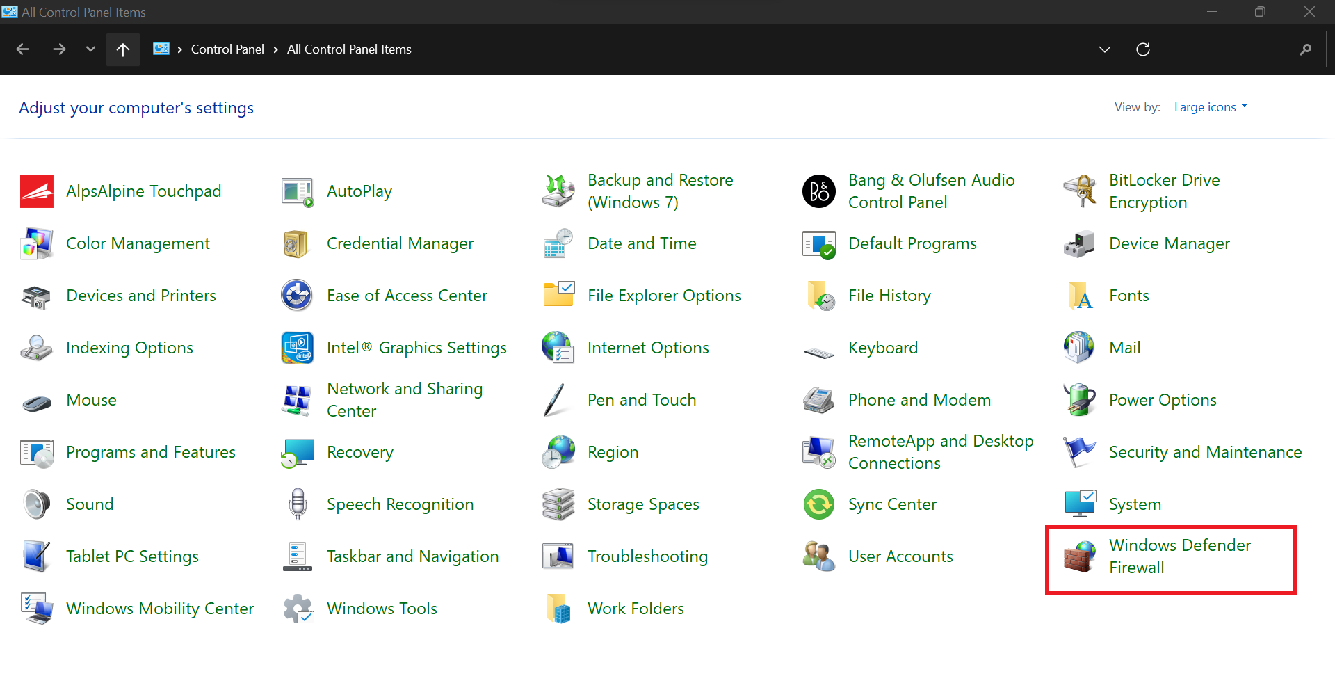 Click on Windows Defender Firewall