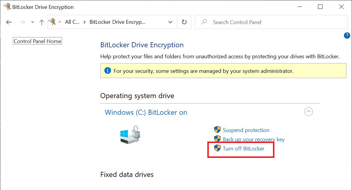Click on Turn off BitLocker