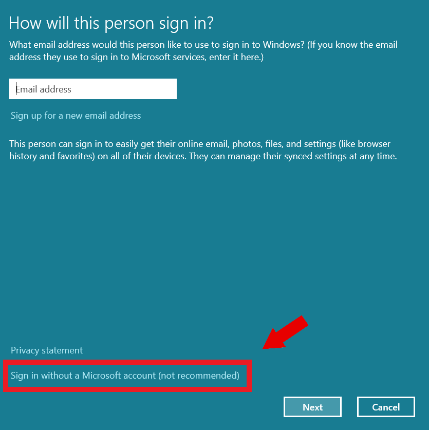 Sign in without a Microsoft account Windows 10