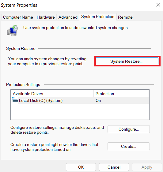 System Restore on Windows 10