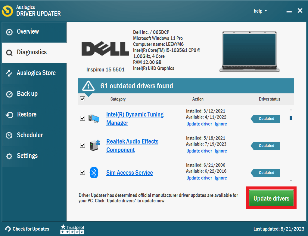 Update drivers with Auslogics Driver Updater