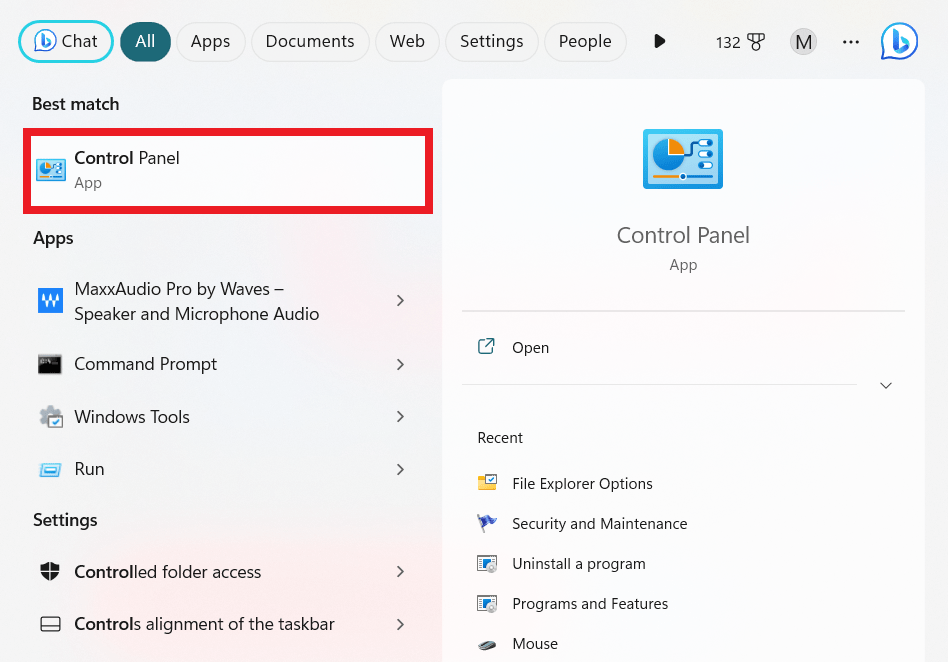 Panel de control de Windows 10