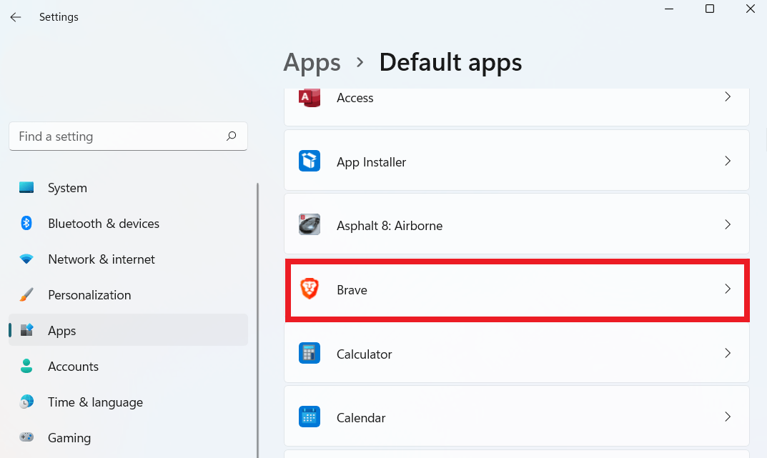 Domyślne aplikacje systemu Windows Brave
