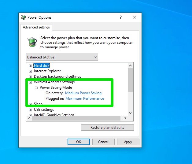 Wireless Adapter Settings Windows 10