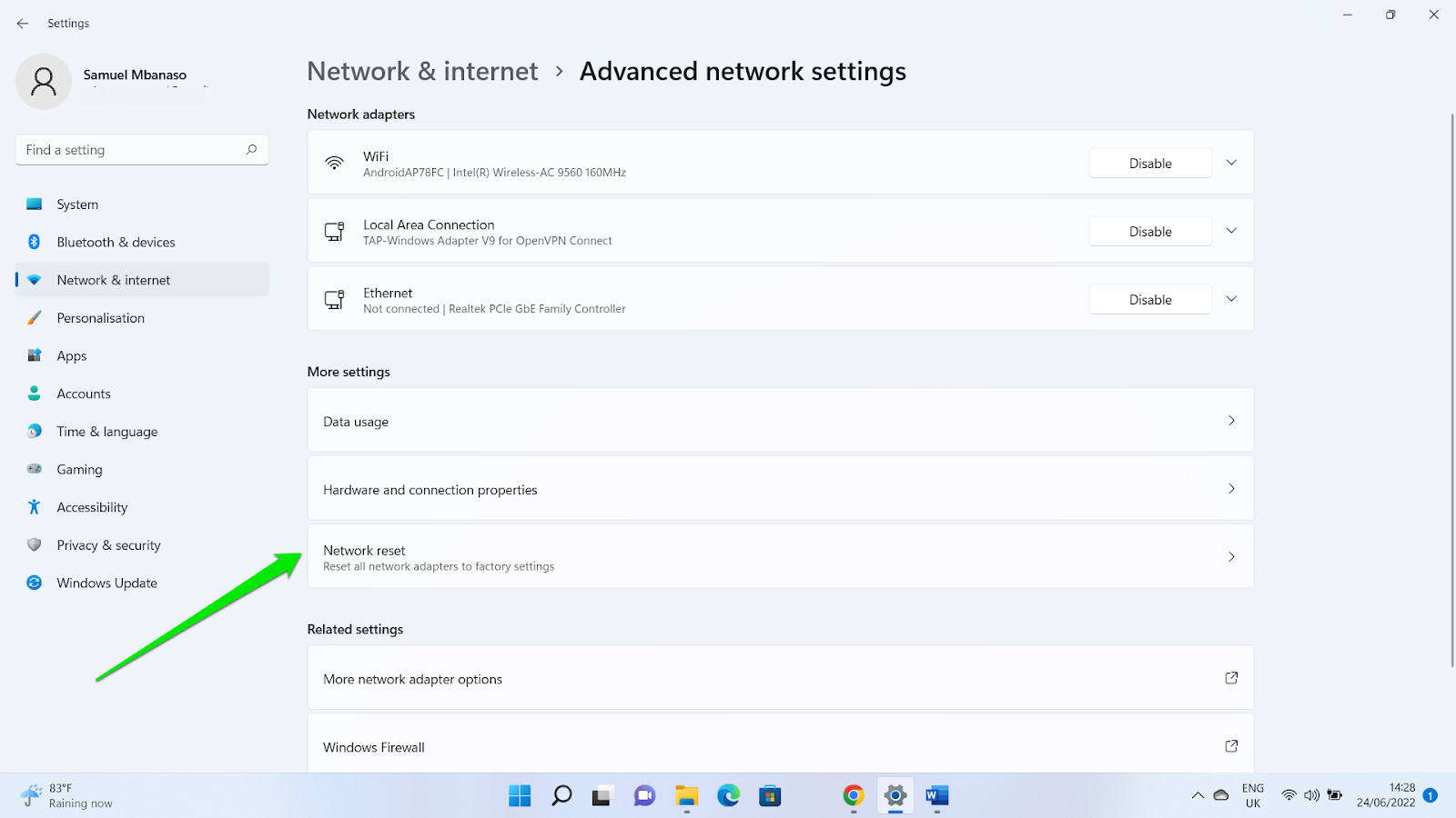 Erweiterte Netzwerkeinstellungen, Netzwerk-Reset