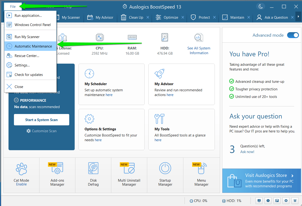 Auslogics BoostSpeed 13 Automatic Maintenance
