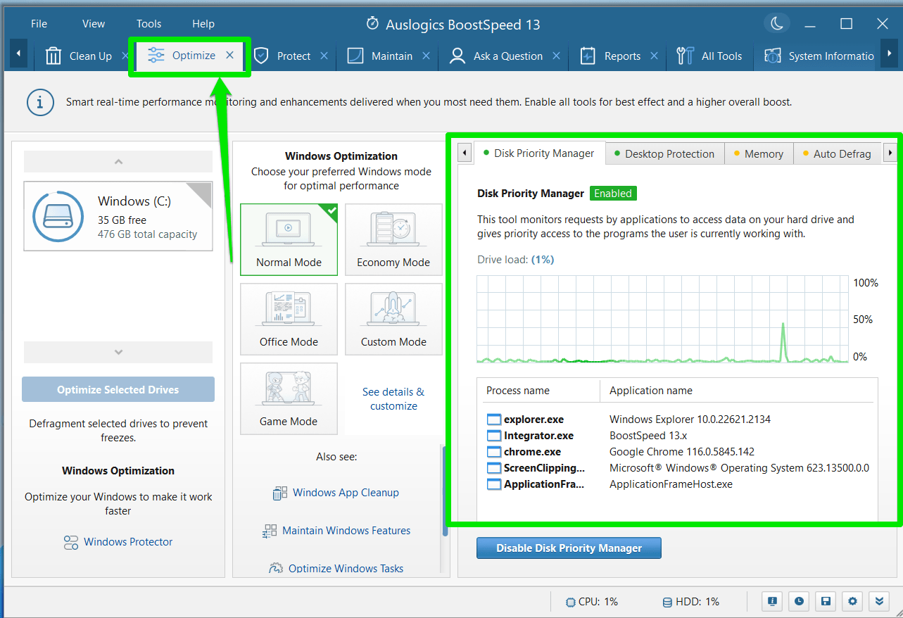 Auslogics BoostSpeed 13 Disable Disk Priority Manager