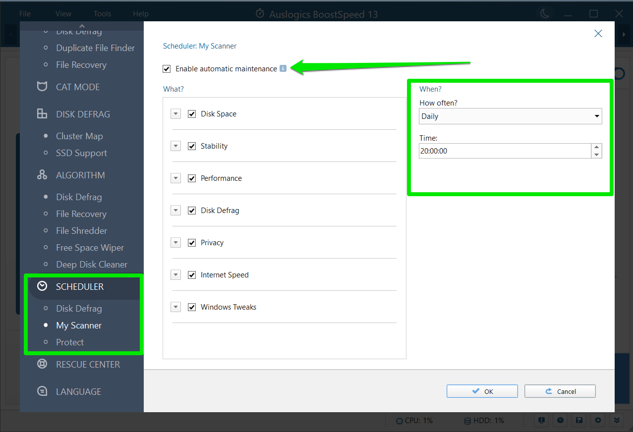 Auslogics BoostSpeed 13 Scheduler