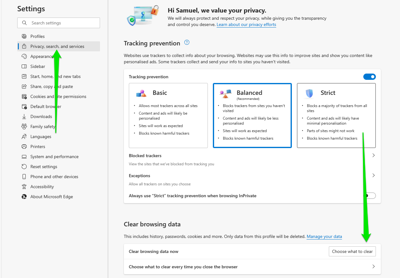 Clear Microsoft Edge Browsing data