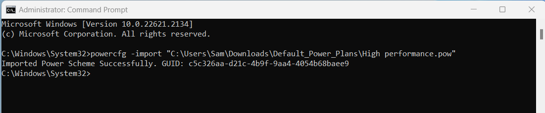 Command Prompt Default Power Plans