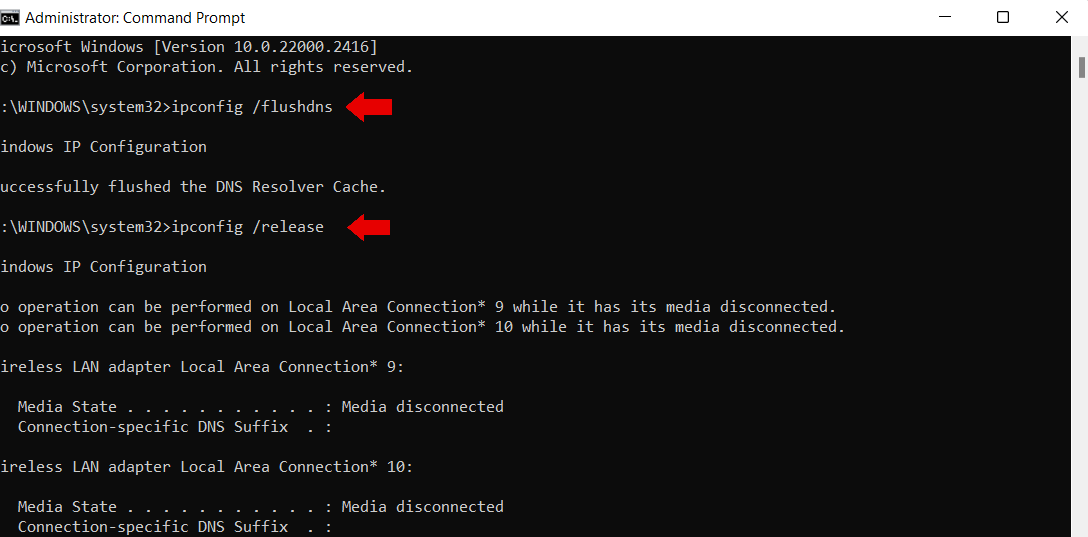Command Prompt Ipconfig Release