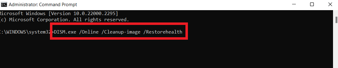 Type the following command and hit Enter to execute: DISM.exe /Online /Cleanup-image /RestoreHealth