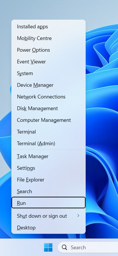 Pannello di controllo Esegui