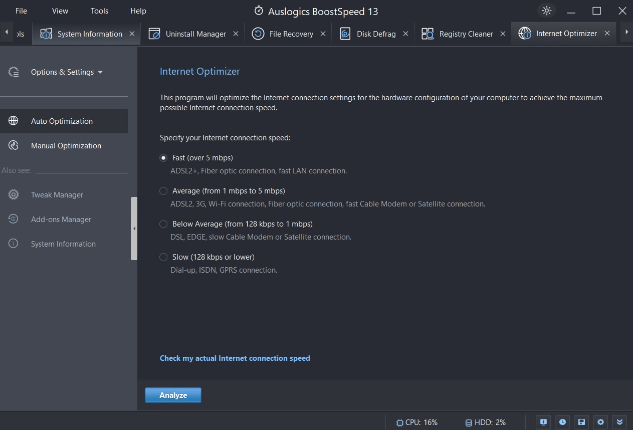 Fix your Internet Connection with Auslogics BoostSpeed 13 Internet Optimizer