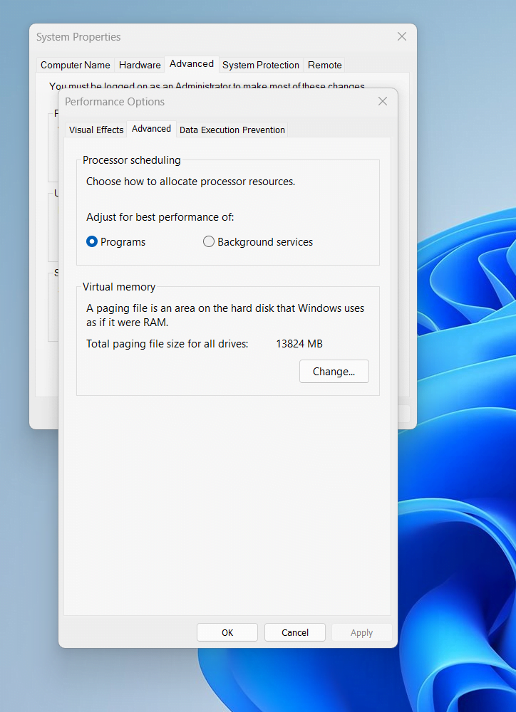 Performance Options Windows 10