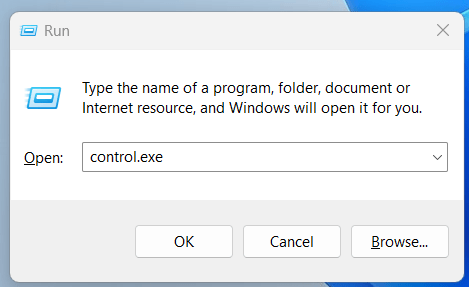 Type in control.exe
