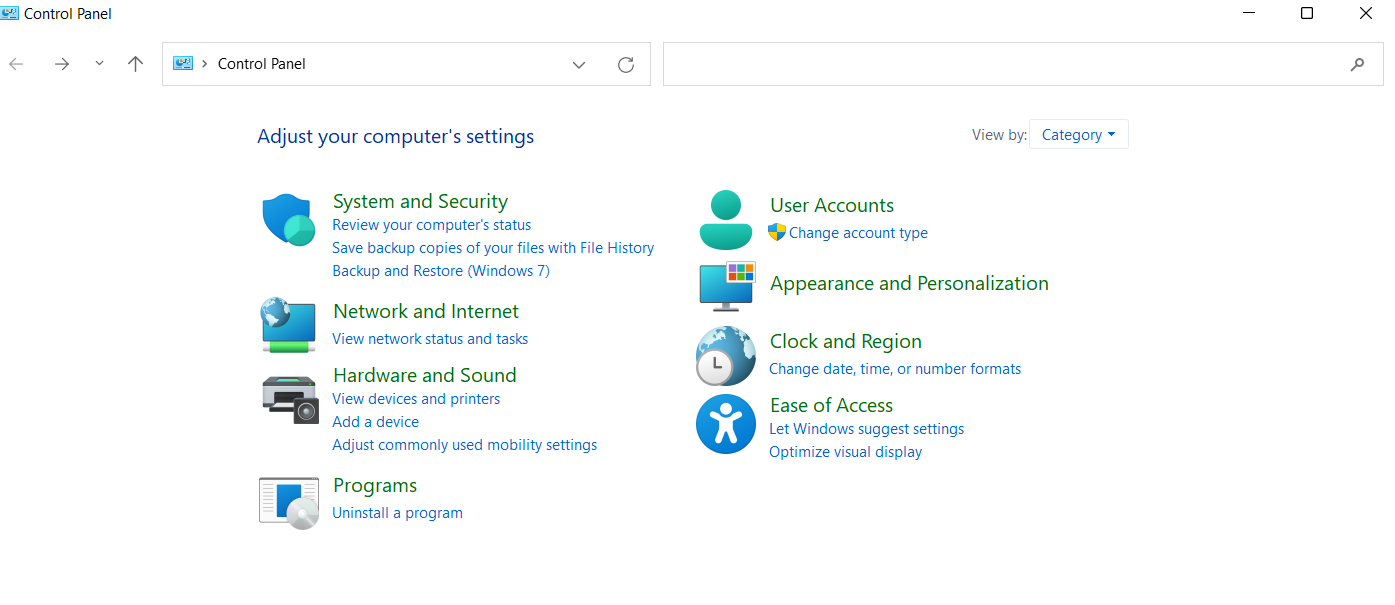 Click Category beside View by and select Large icons or Small icons