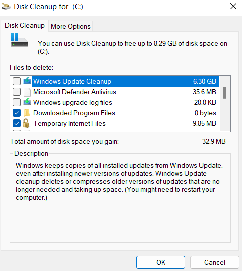 Click on Clean up system files and select the drive to run a detailed scan