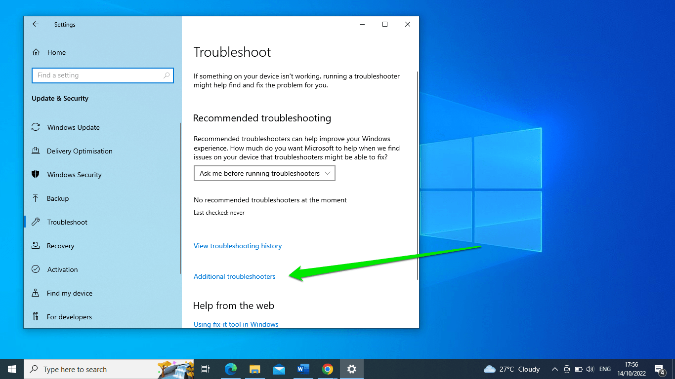 Select Additional Troubleshooters