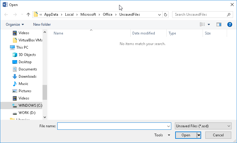 Choose the unsaved document you wish to recover
