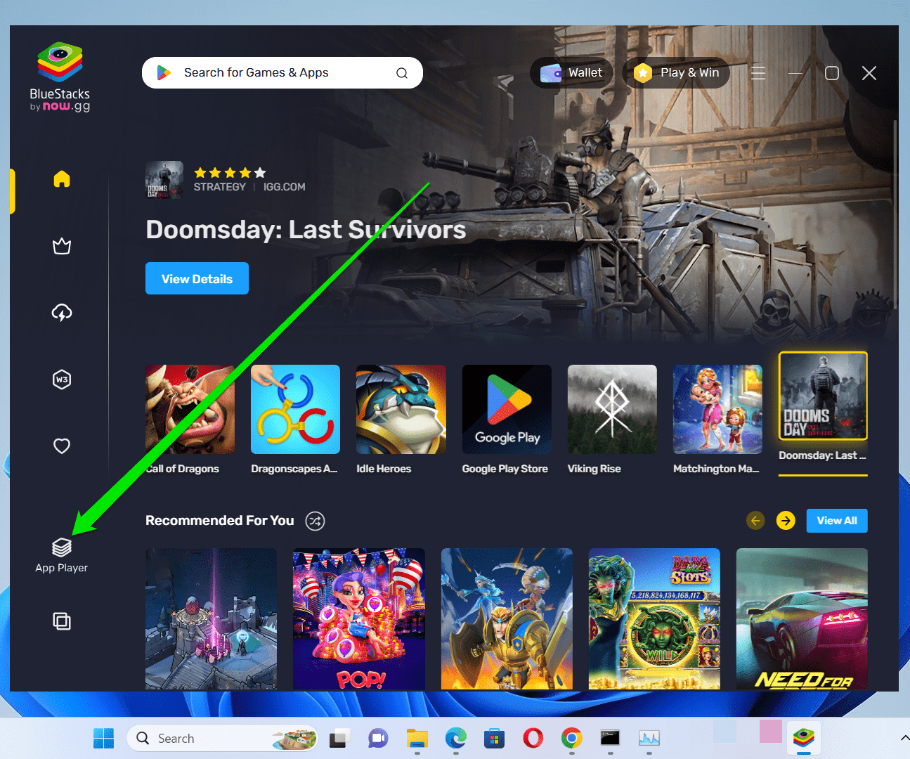 Clicking the App Player icon will take you to the main emulator.