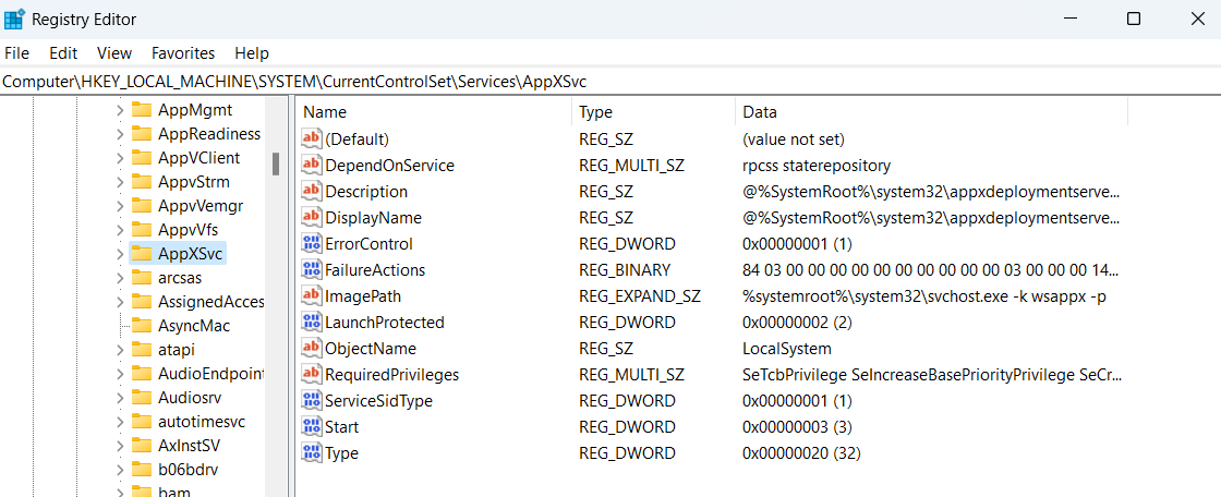Select “AppXSvc.”