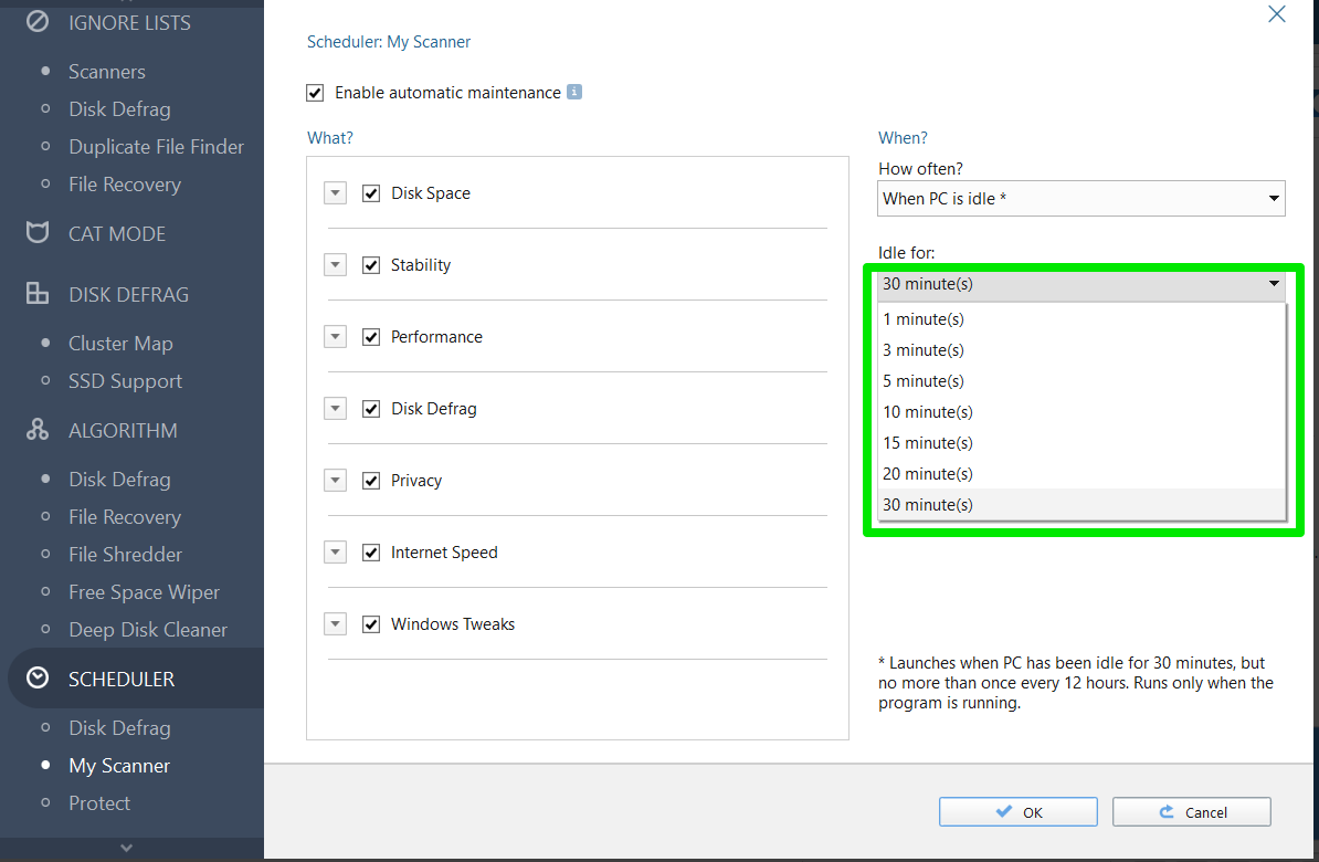 Auslogics BoostSpeed 13 調度程式設定頻率