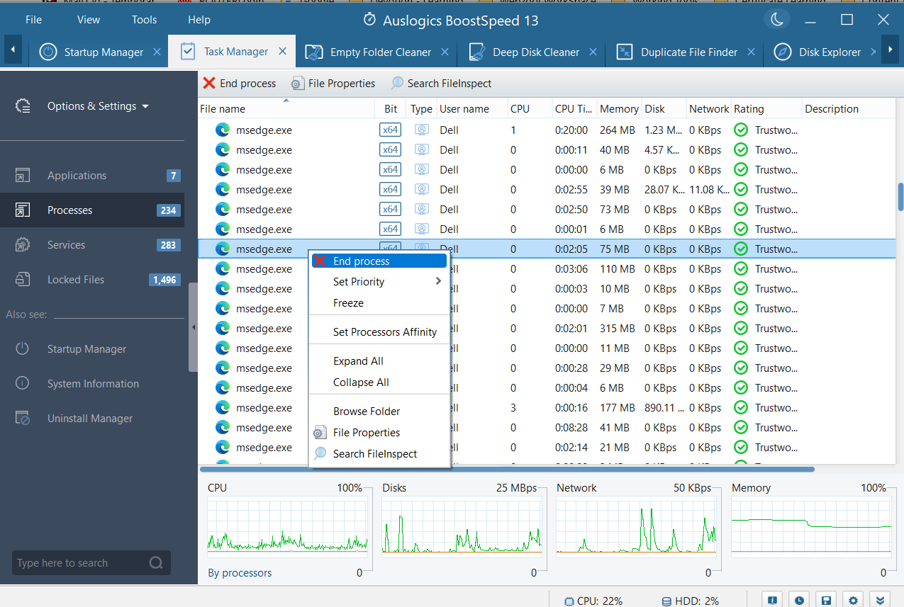 Proses akhir Auslogics BoostSpeed 13 di Task Manager