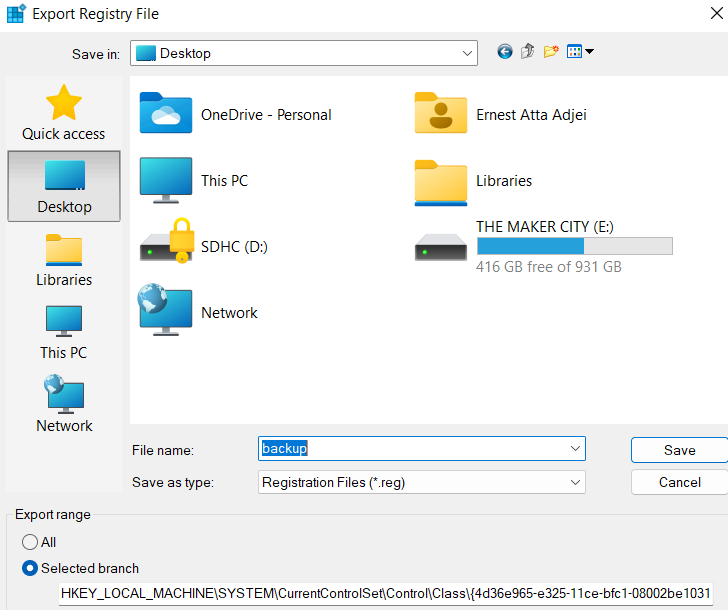 Export Registry File Windows 10