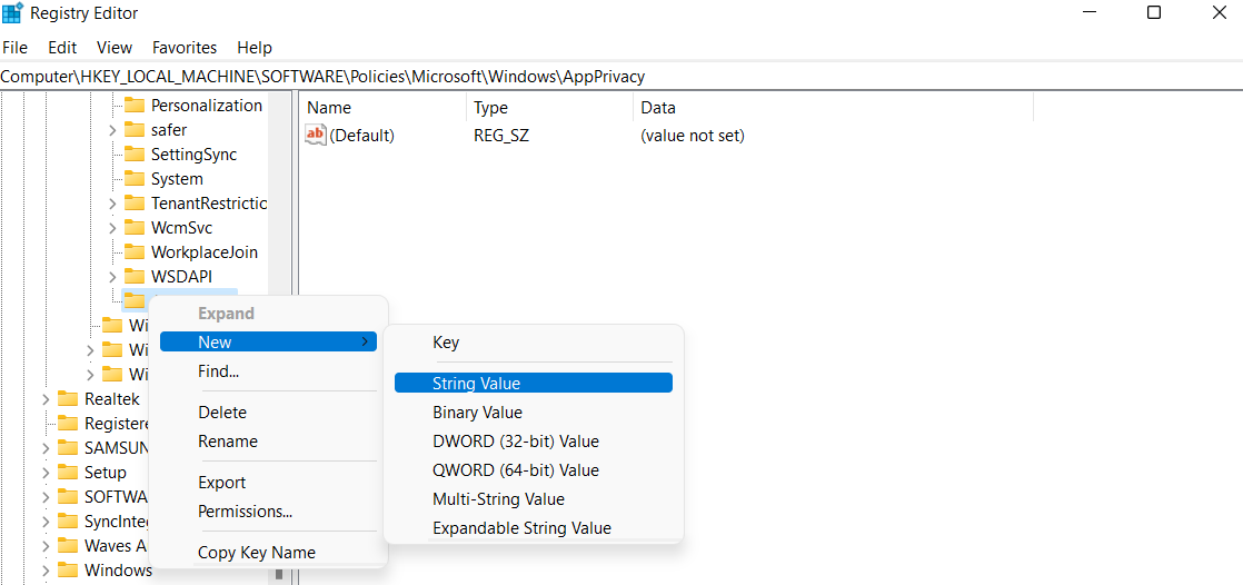 Nilai String Editor Registri