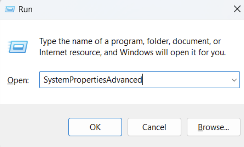 Run SystemPropertiesAdvanced