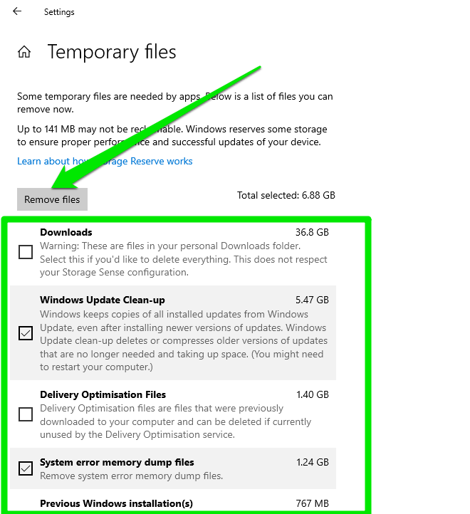 Click the Remove files button