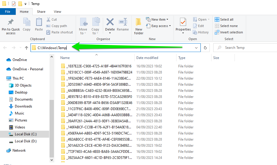 Open the following folder: C:WindowsTemp