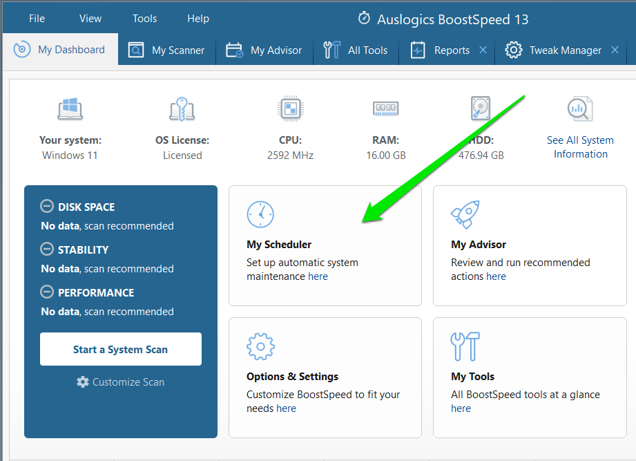 Auslogics BoostSpeed My Scheduler
