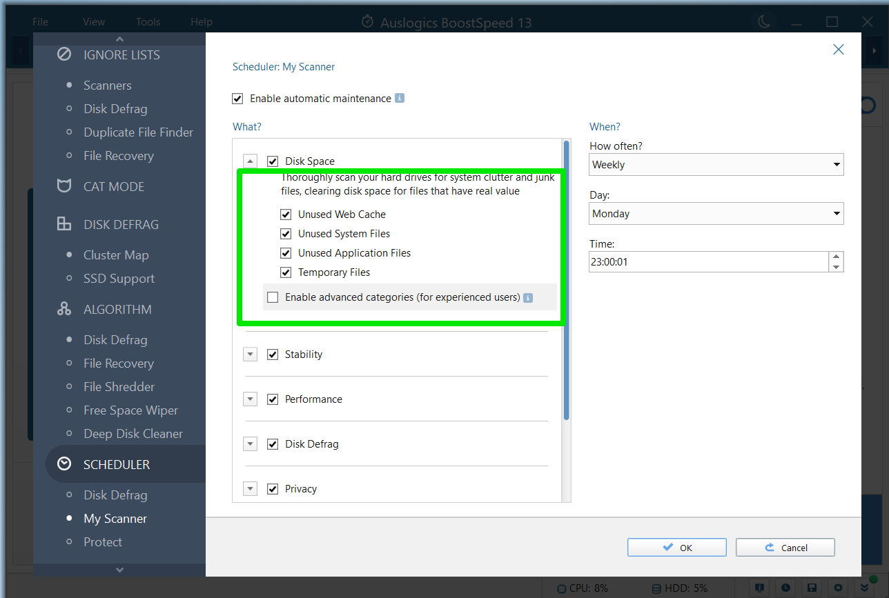 In Auslogics BoostSpeed, select My Scanner