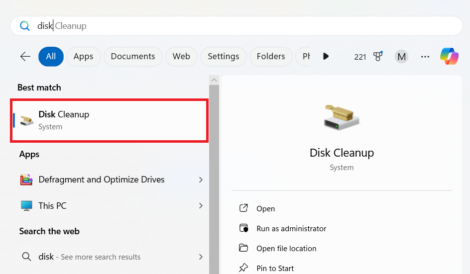 Click on Disk Cleanup