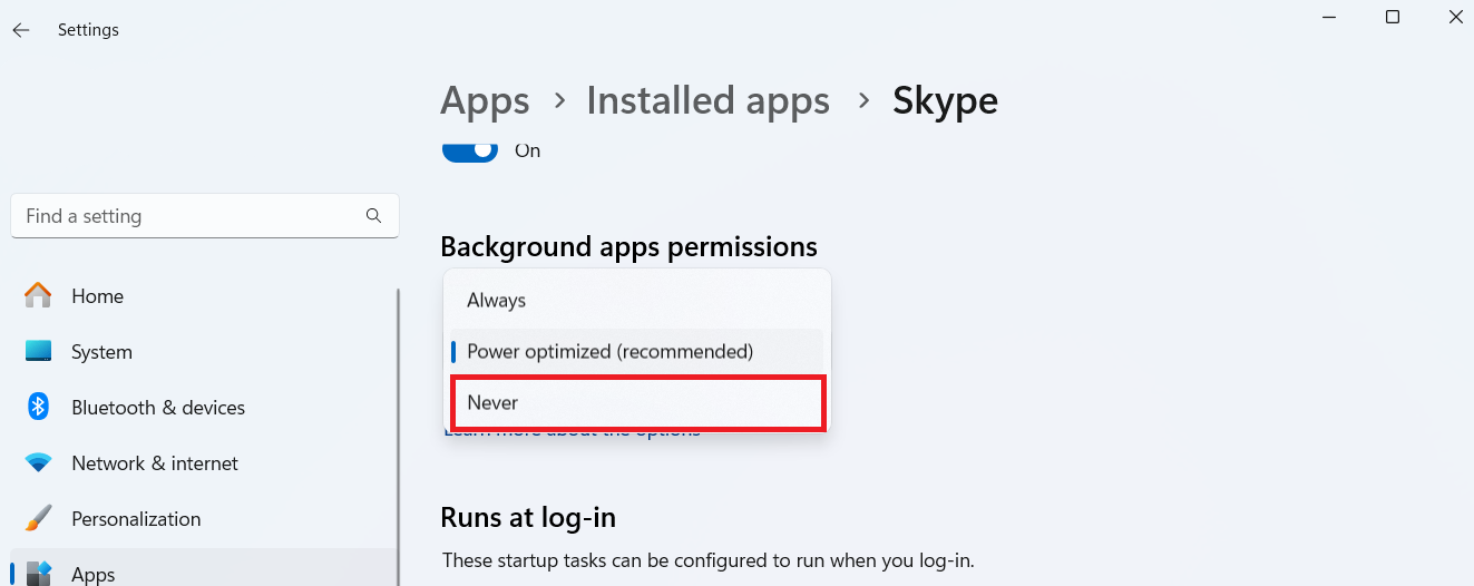 Windows 11 Background apps permission