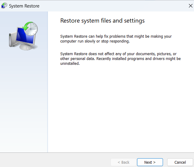 restore system files and settings