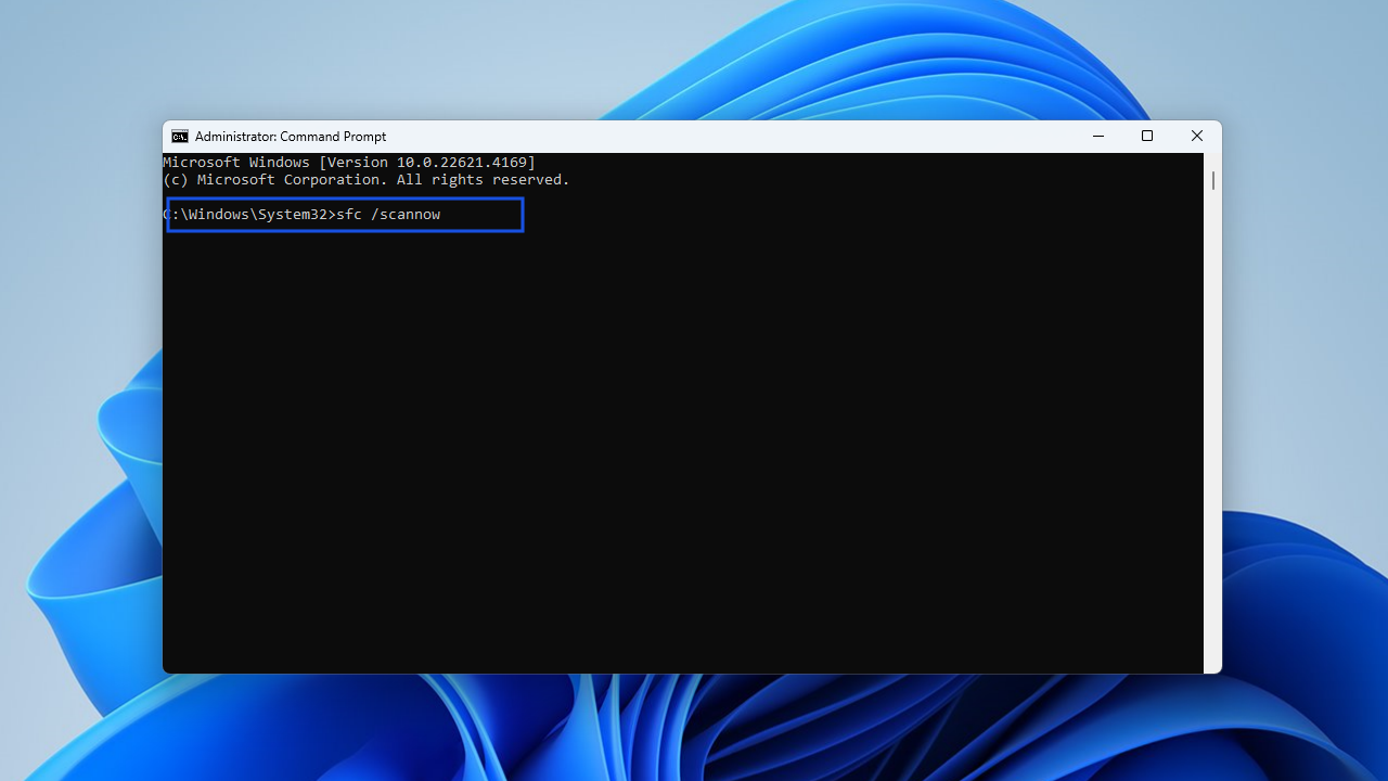 Type in sfc/scannow