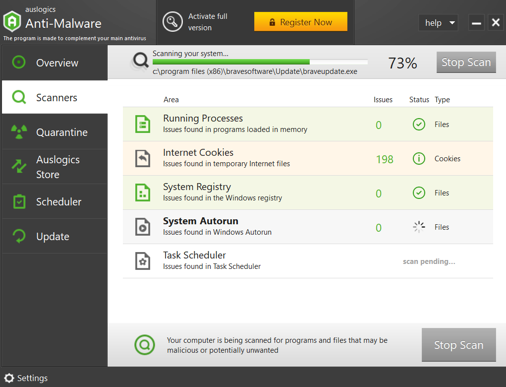 Scan your system for malware with Auslogics Anti-Malware
