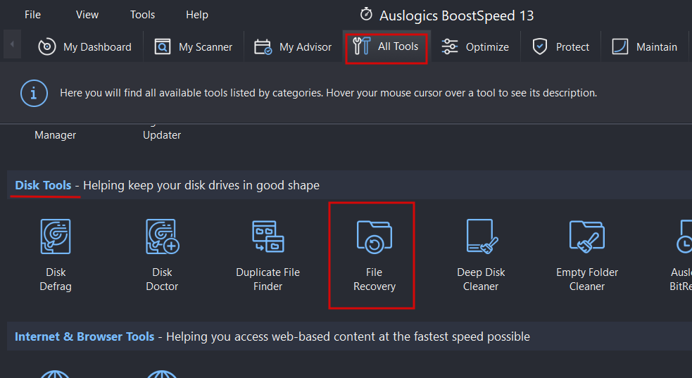 Auslogics BoostSpeed 13 Dateiwiederherstellung