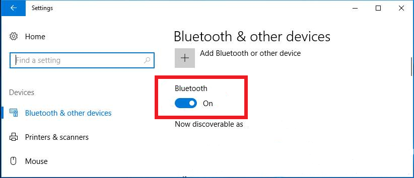 Bluetooth and other devices Bluetooth on