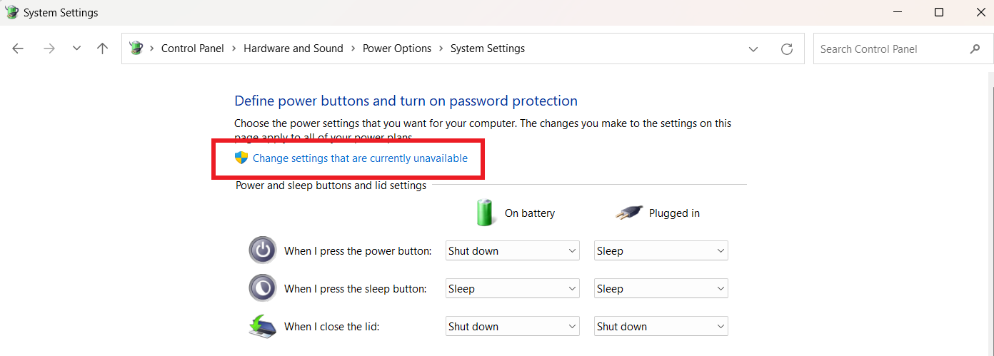 Change settings that are currently unavailable
