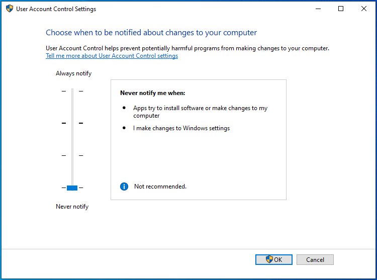 Choose when to be notified about changes to your computer