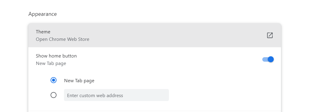 Chrome Appearance New Tab Page