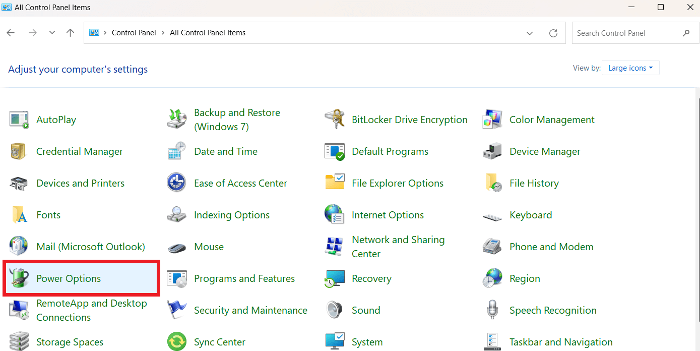 Control Panel Power Options